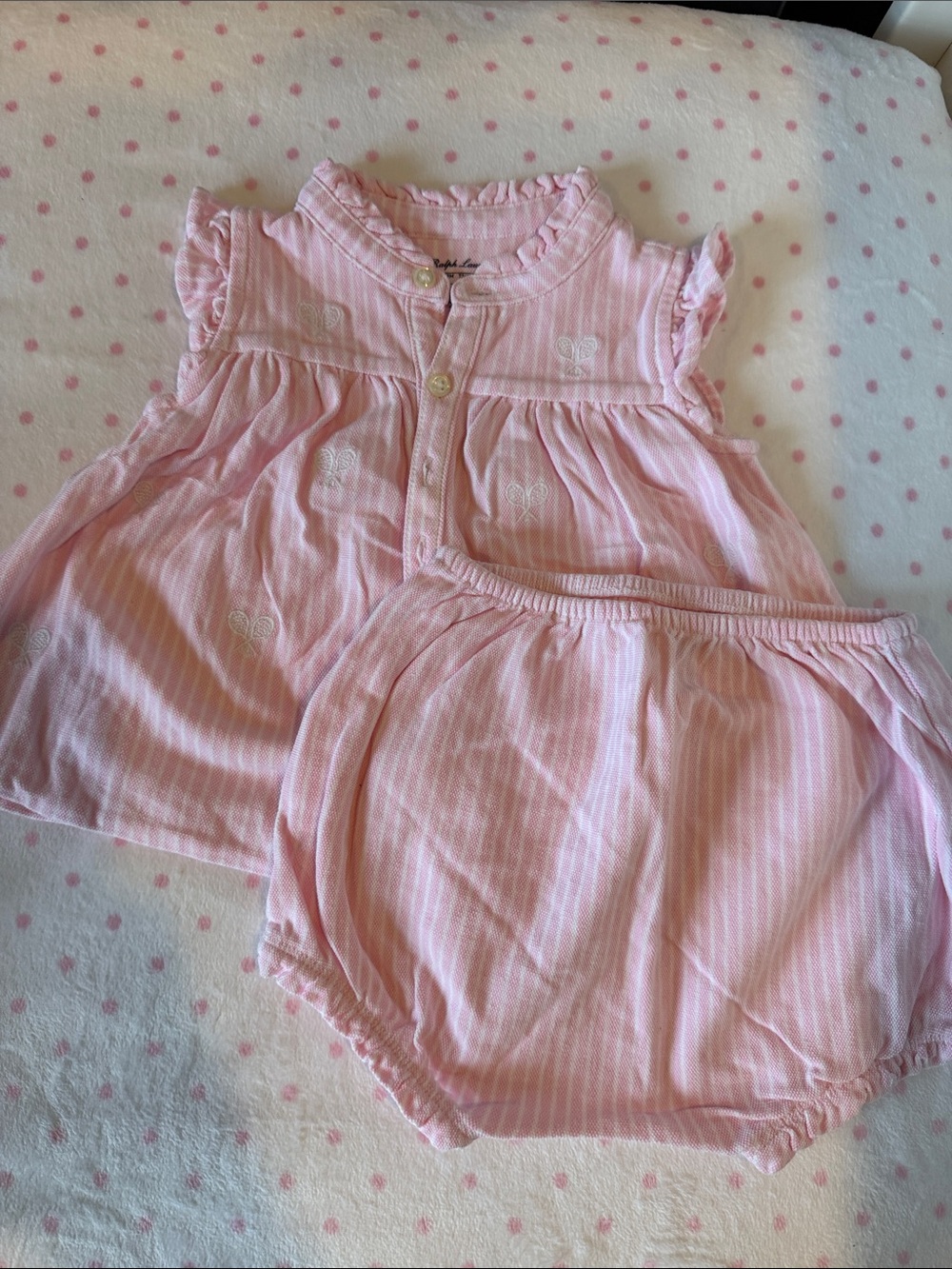 Ralph Lauren Pink baby girl two piece Set with Ruffle Sleeve size 9 months